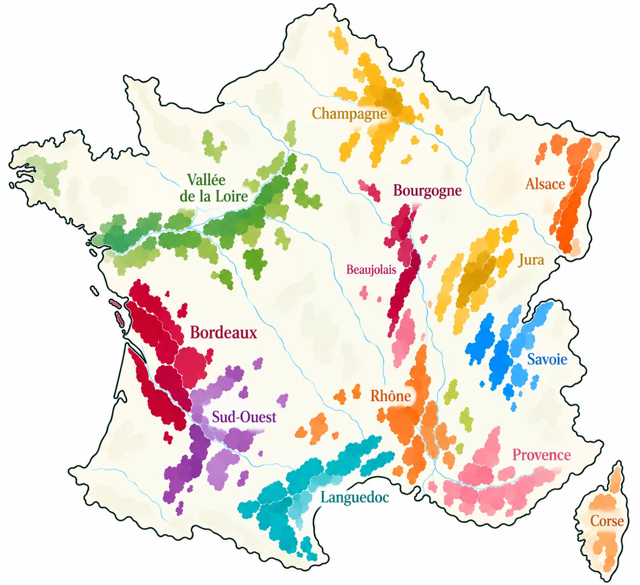 Carte interactive des vignobles français colorés
