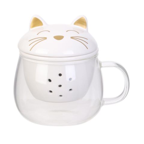 mug-en-verre-infuseur-chat-12cm-blanc
