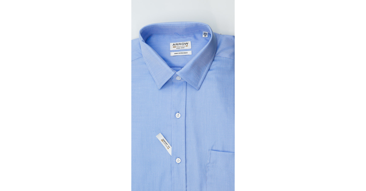 Chemise Vintage Arrow - Col Noir Et Corps Bleu, Manches Longues En Coton - Taille Small