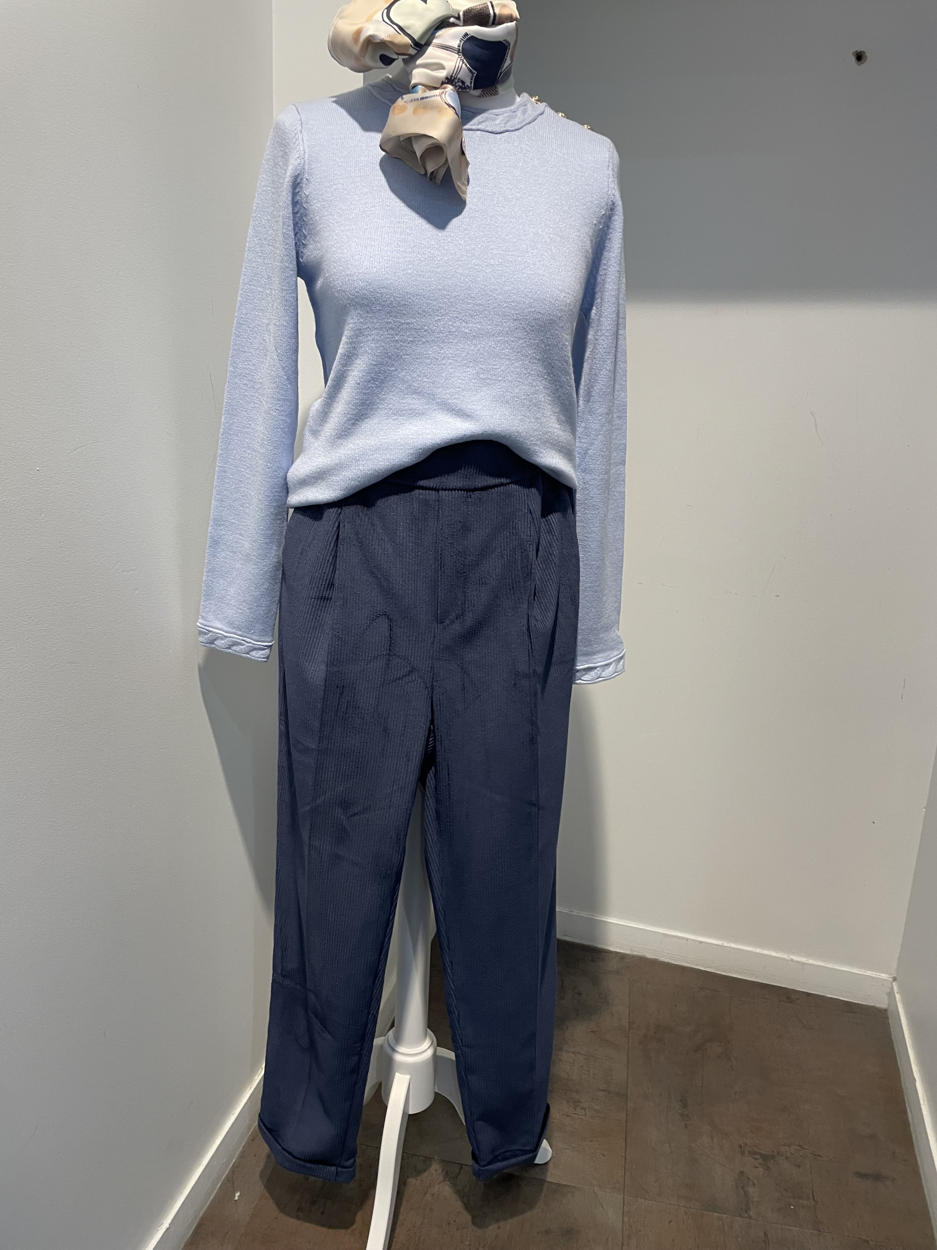 PANTALON VELOURS BLEU