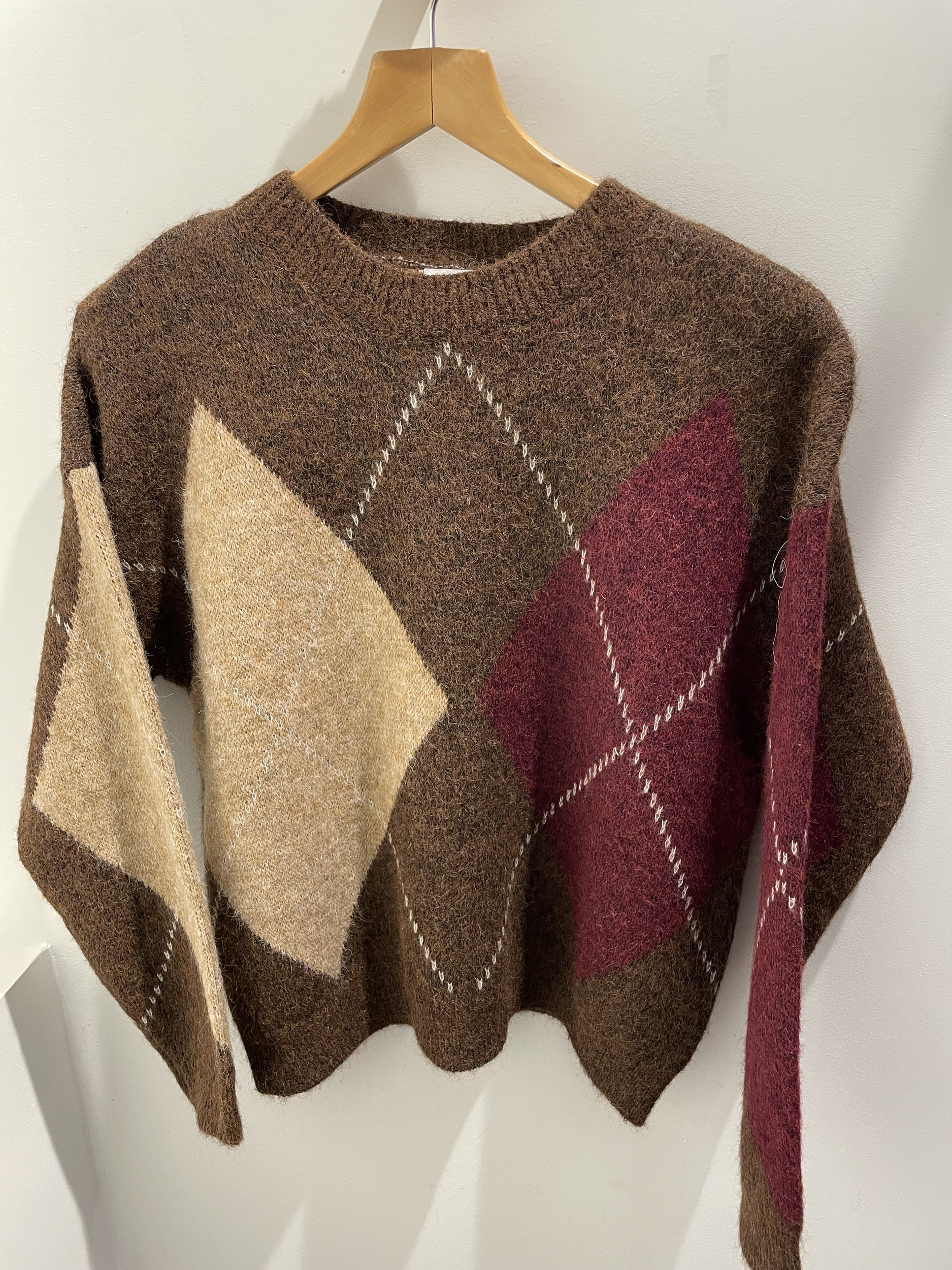 PULL JACQUARD MARRON BORDEAUX BEIGE
