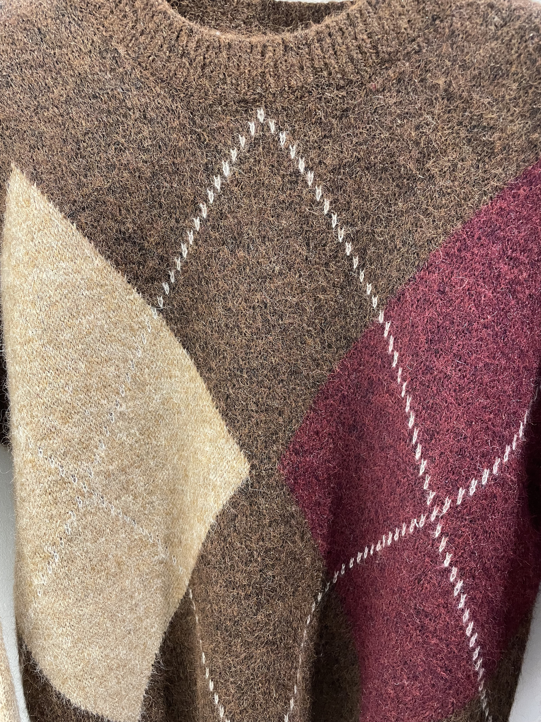 PULL JACQUARD MARRON BORDEAUX BEIGE 2