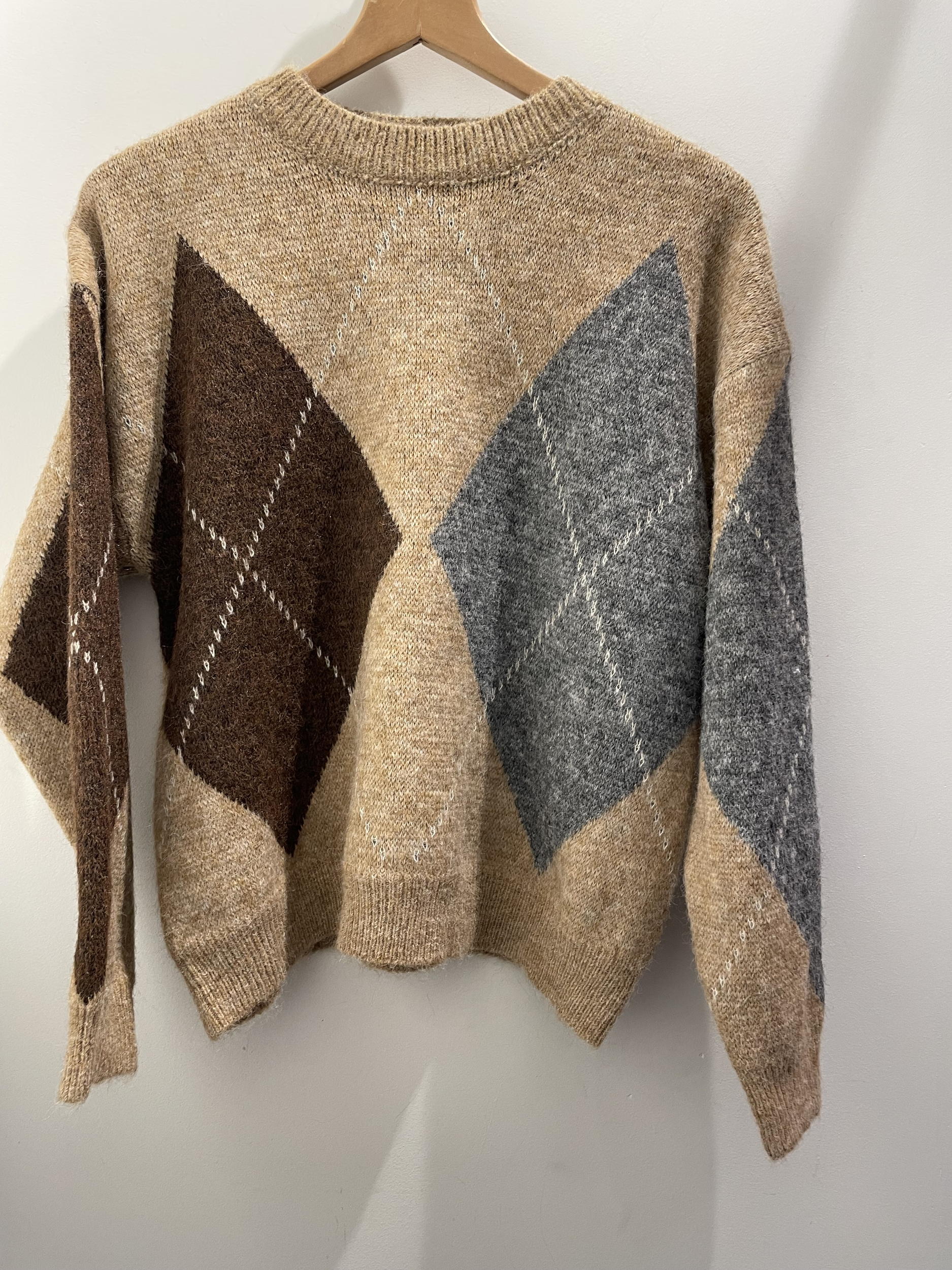 PULL JACQUARD BEIGE MARRON GRIS