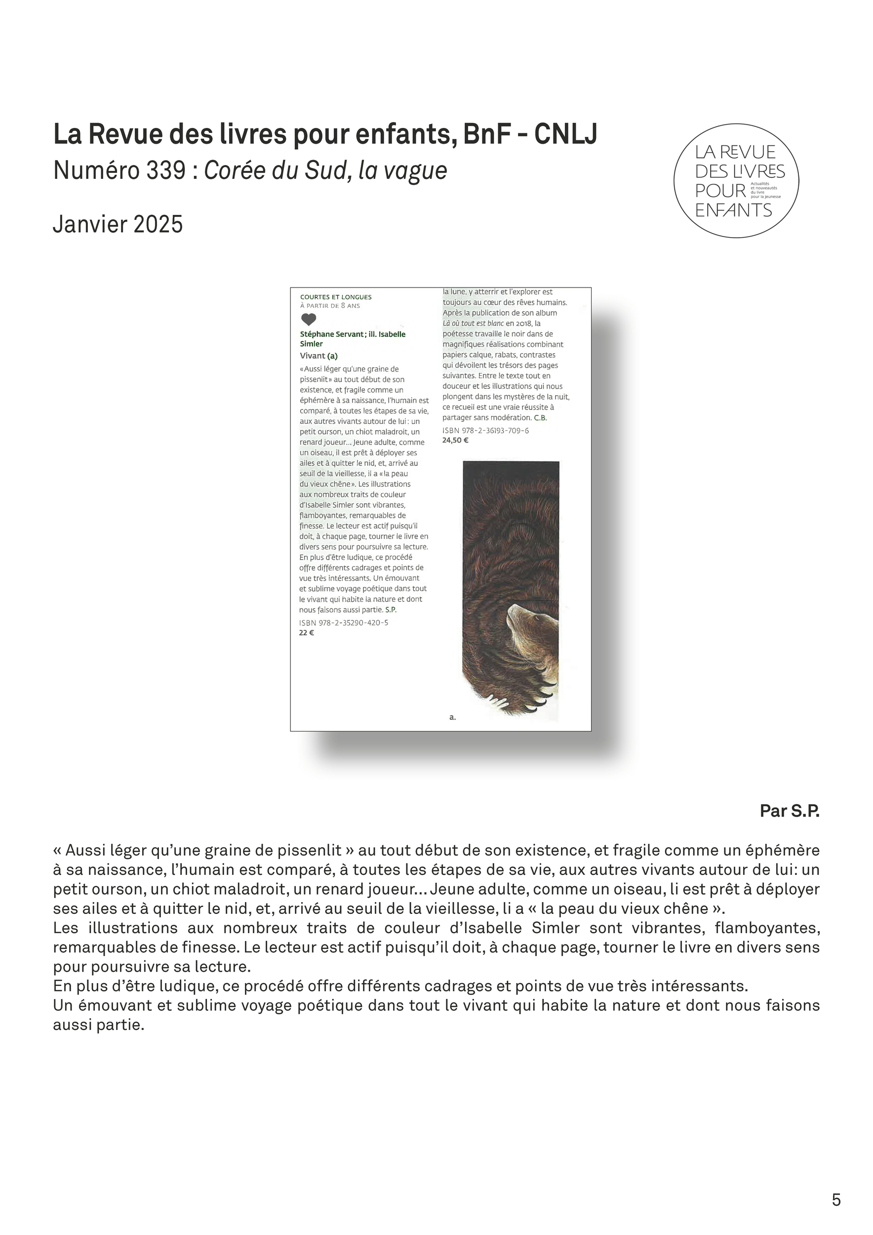 Revue de presse jpeg Vivant - La Revye des livres pour enfants BNF CNLJ