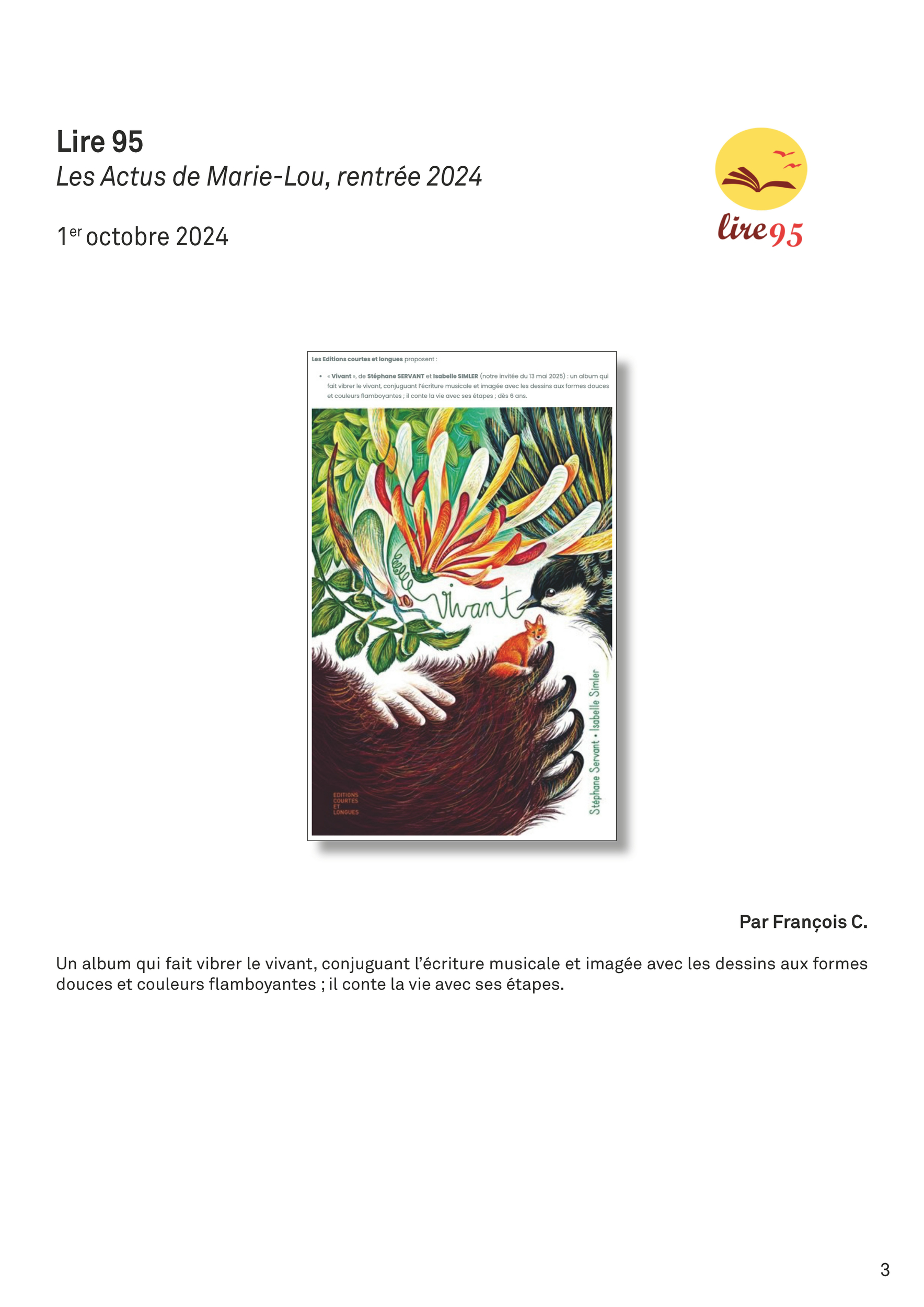 Revue de presse jpeg Vivant - Lire 95