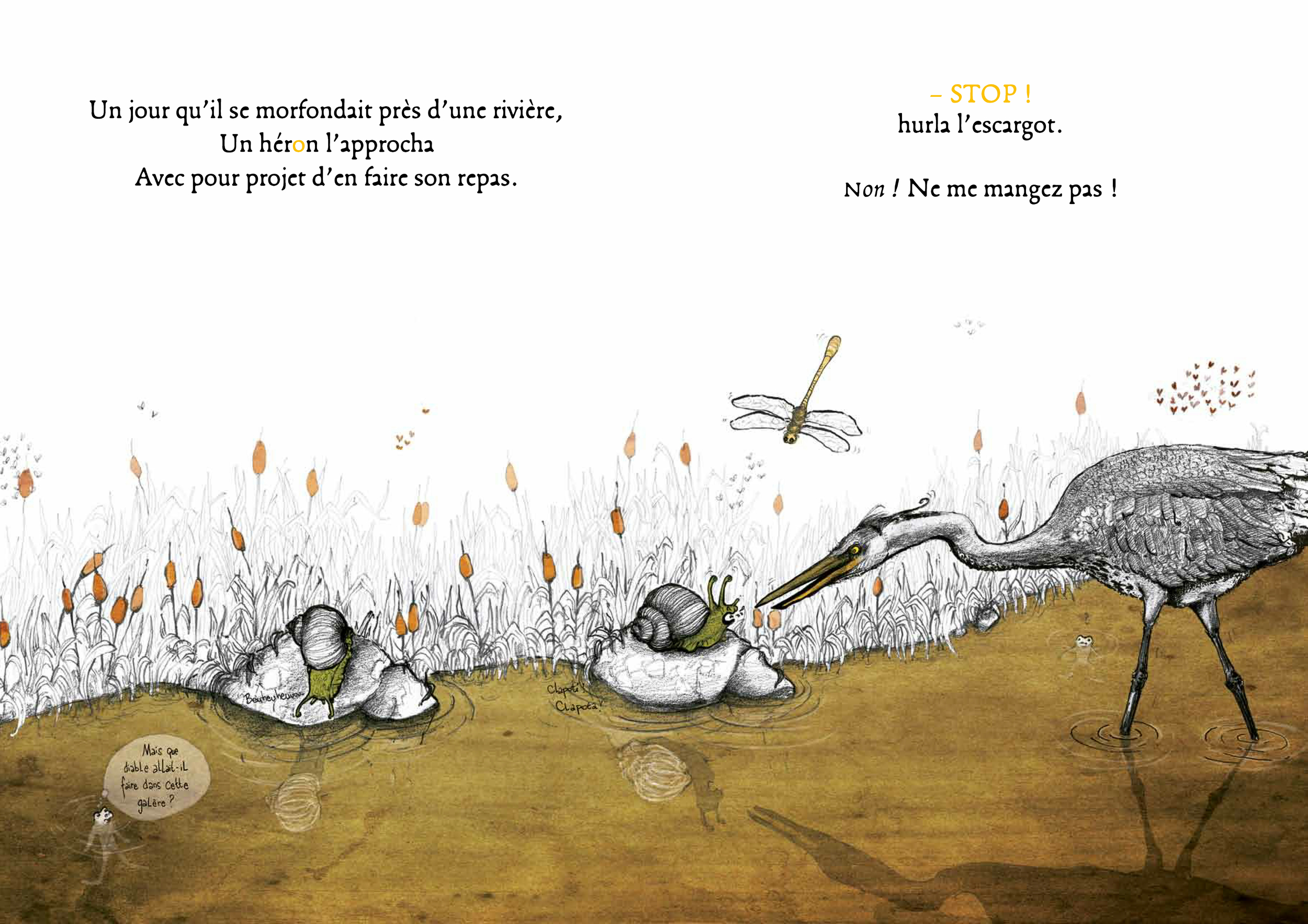 Illustrations jpeg Le héron et lescargot