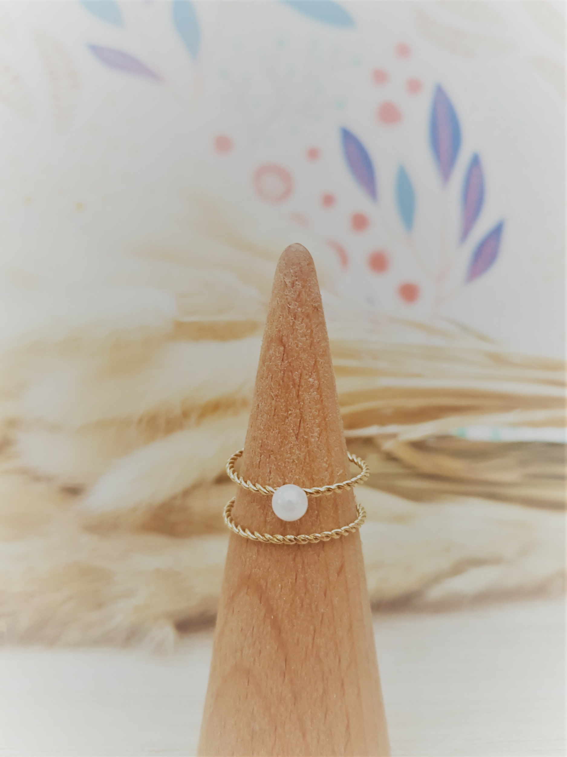 Bague duo torsadée perle
