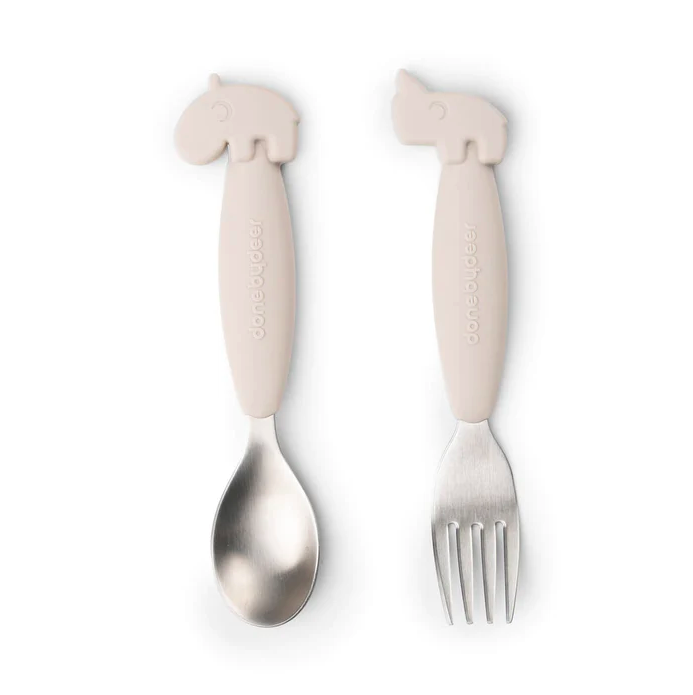 Easy-grip spoon and fork set - Deer friends - Sand DONE BY DEER1