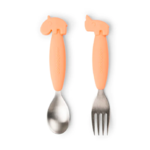 Easy-grip spoon and fork set - Deer friends - Coral DONE BY DEER1