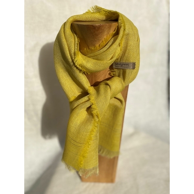 Petit foulard jaune vif lin alpaga - fleur de gaude - teinture naturelle