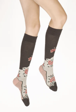 Chaussettes Haute Laine peignée - Fleurs - Berthe aux Grands Pieds