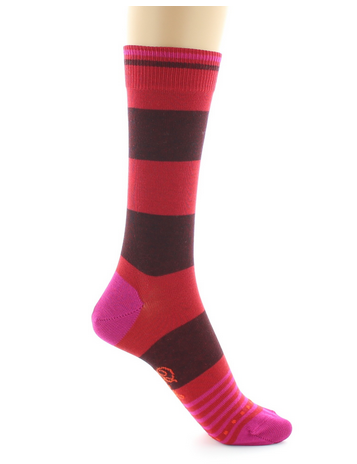 Chaussettes Coton - Larges rayures Bordeaux et fushia - Berthe aux Grands Pieds