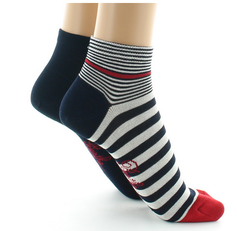 Pack de 2 paires de Socquettes Coton - Unies marines et rayées - Berthe aux Grands Pieds