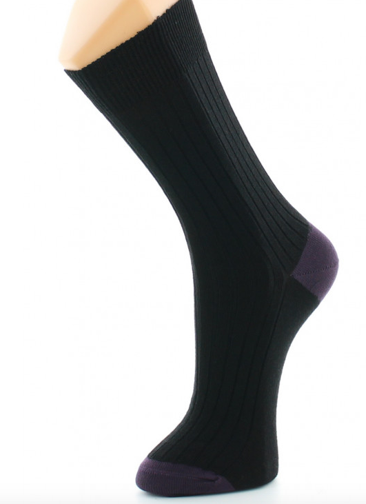 Chaussettes Laine Côtelées - Noir/Prune - Berthe aux Grands Pieds
