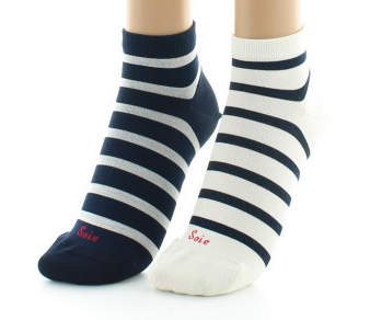 Socquettes Soie Dépareillées - Marine/Ecru - Berthe aux Grands Pieds