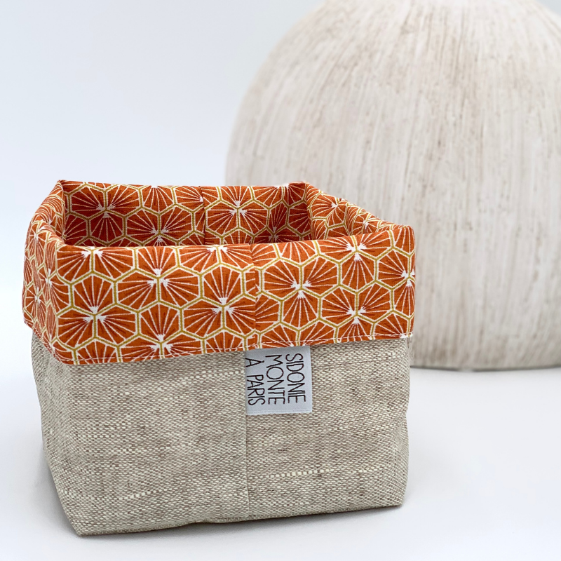 Panier de rangement en tissu Oeko-tex aux motifs japonais trèfles orange