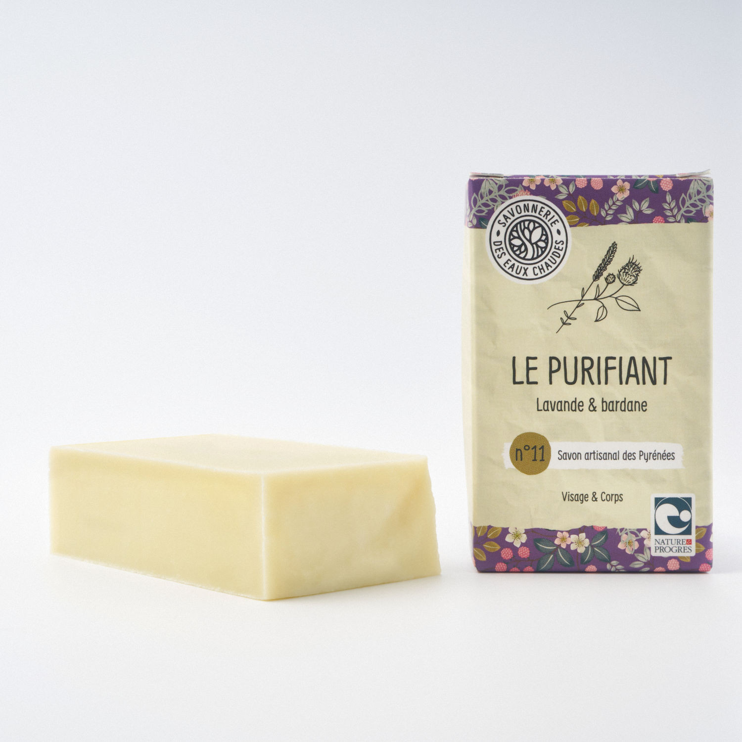 le purifiant- savonnerie des eaux chaudes- savon bio- lavande-tea tree-bardane- vegan- zero dechet- saponifie à froid- nature et progres