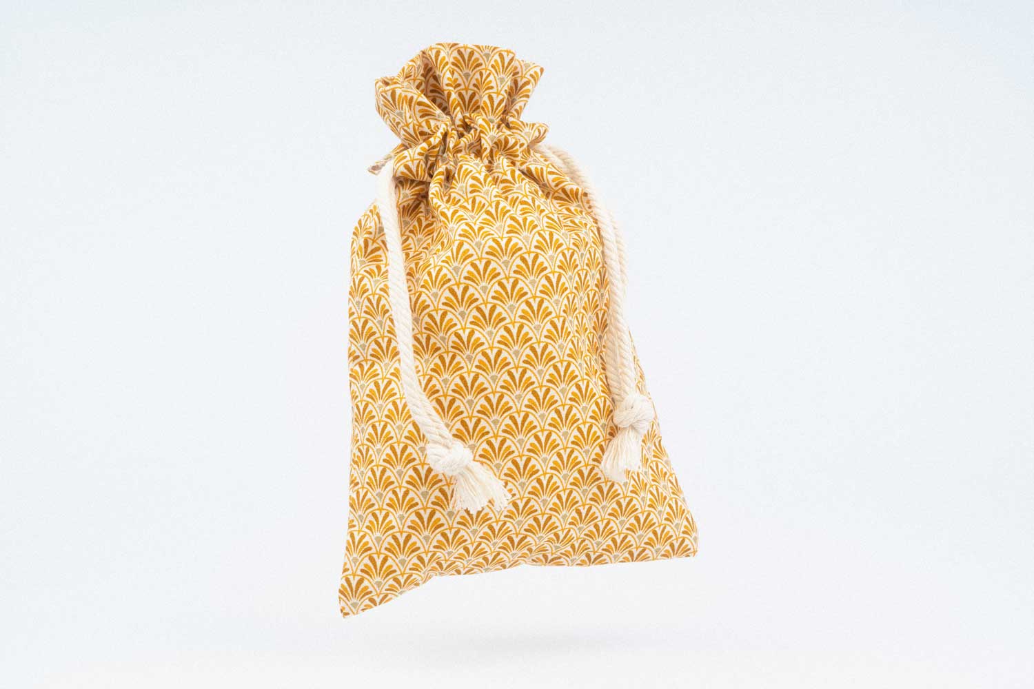 Pochette de rangement en tissu aux motifs japonais jaunes