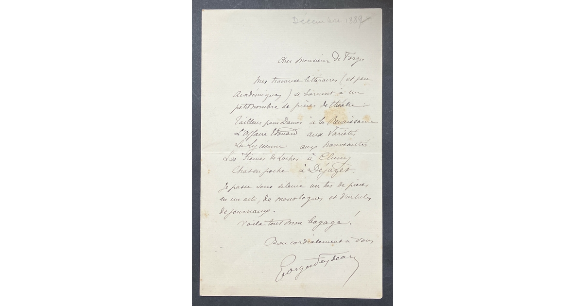 François-Joseph Regnier, Theater Actor - Autographed Signed Letter, 1877