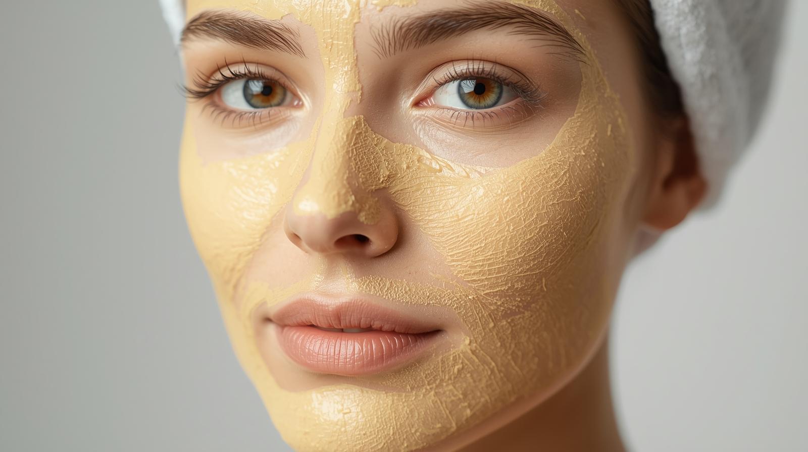 masque dargile jaune clair sur visage de femme