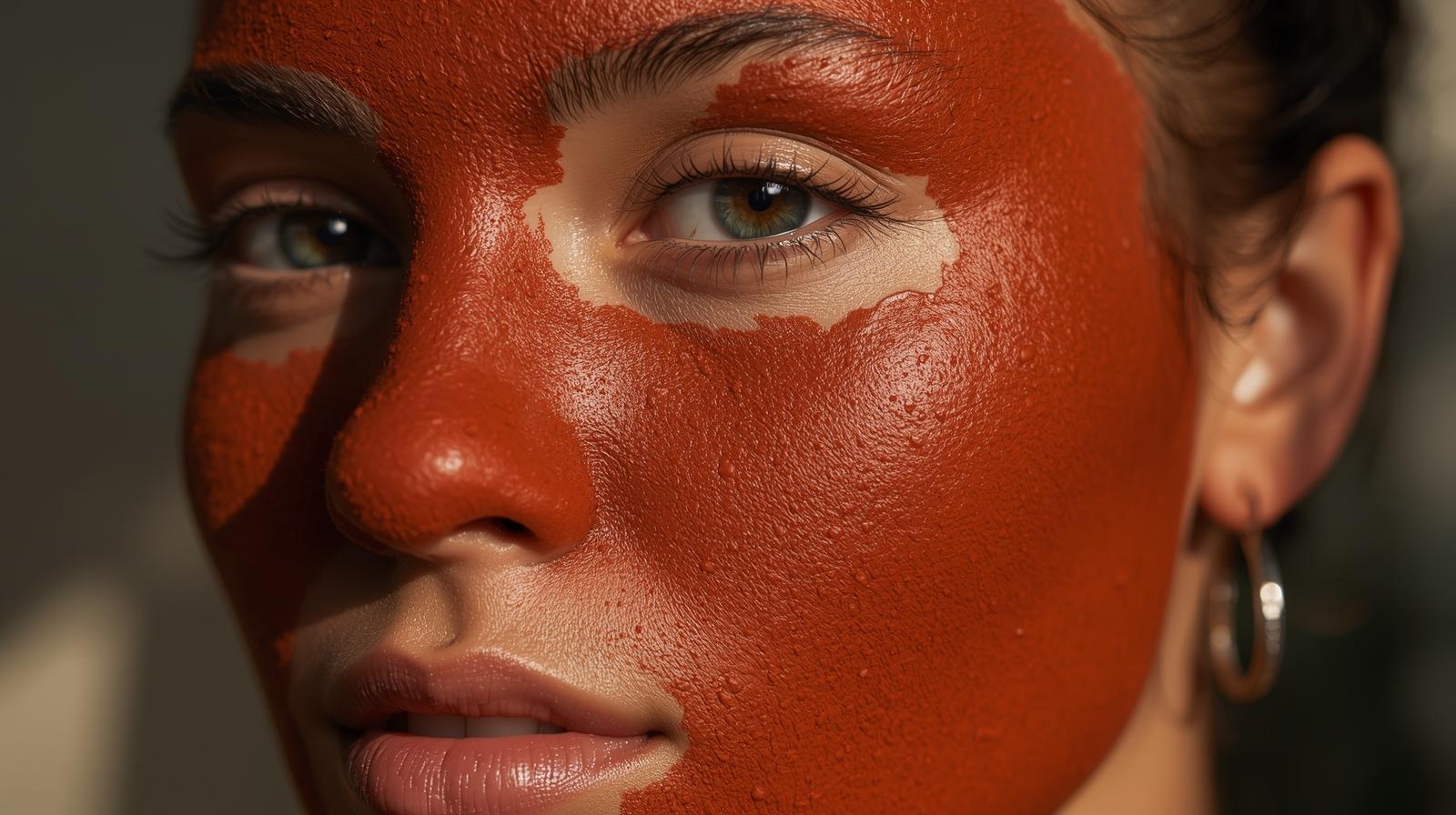 masque argile rouge sur visage femme