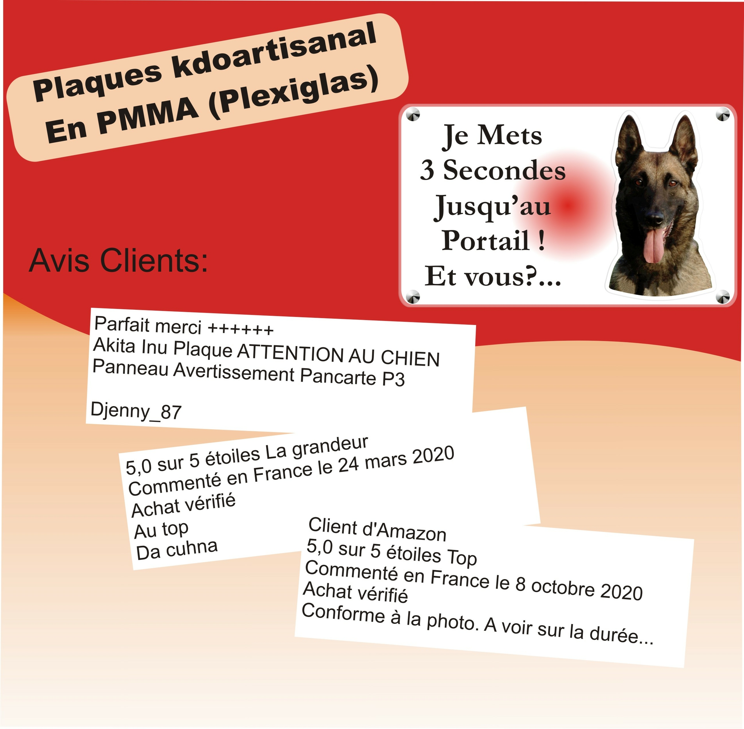 Plaque Attention Au Chien Berger Malinois Personnalisée, Personnalisable  avec votre Photo et Texte - Signalétique/Plaque Attention Au Chien -  kdoartisanal