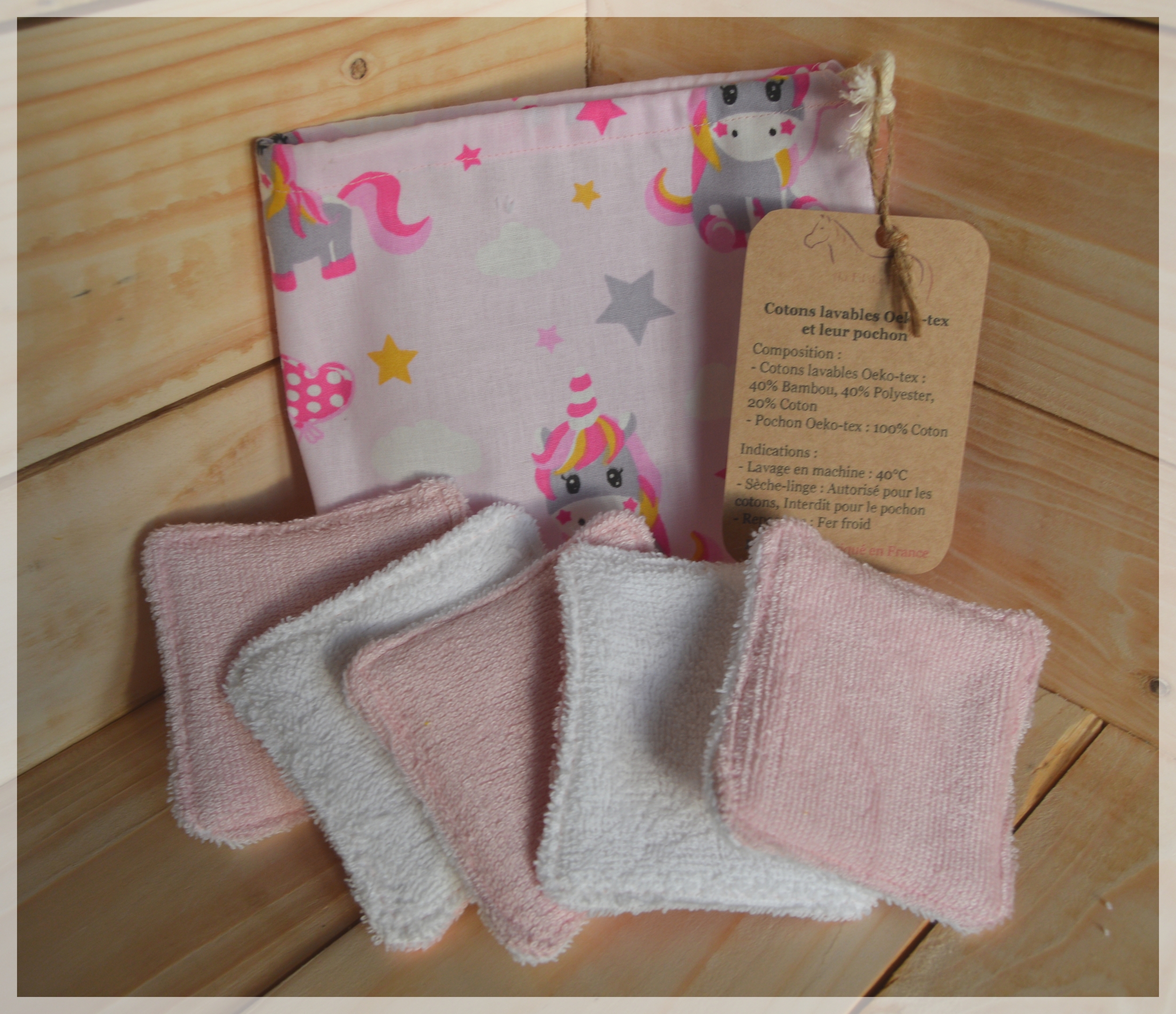 cotons et pochon lison rose