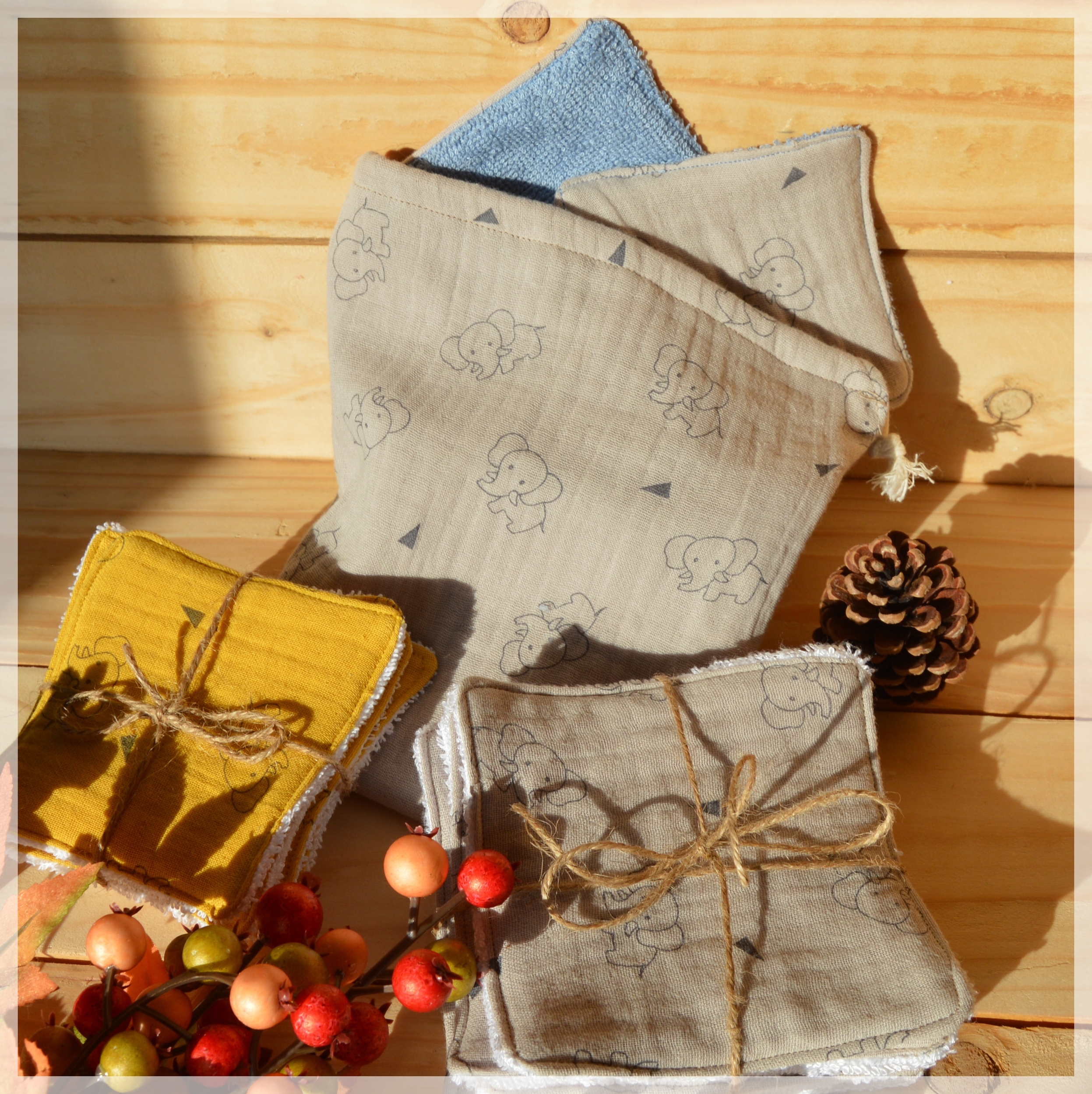 ensemble lots lingettes cotons et pochon
