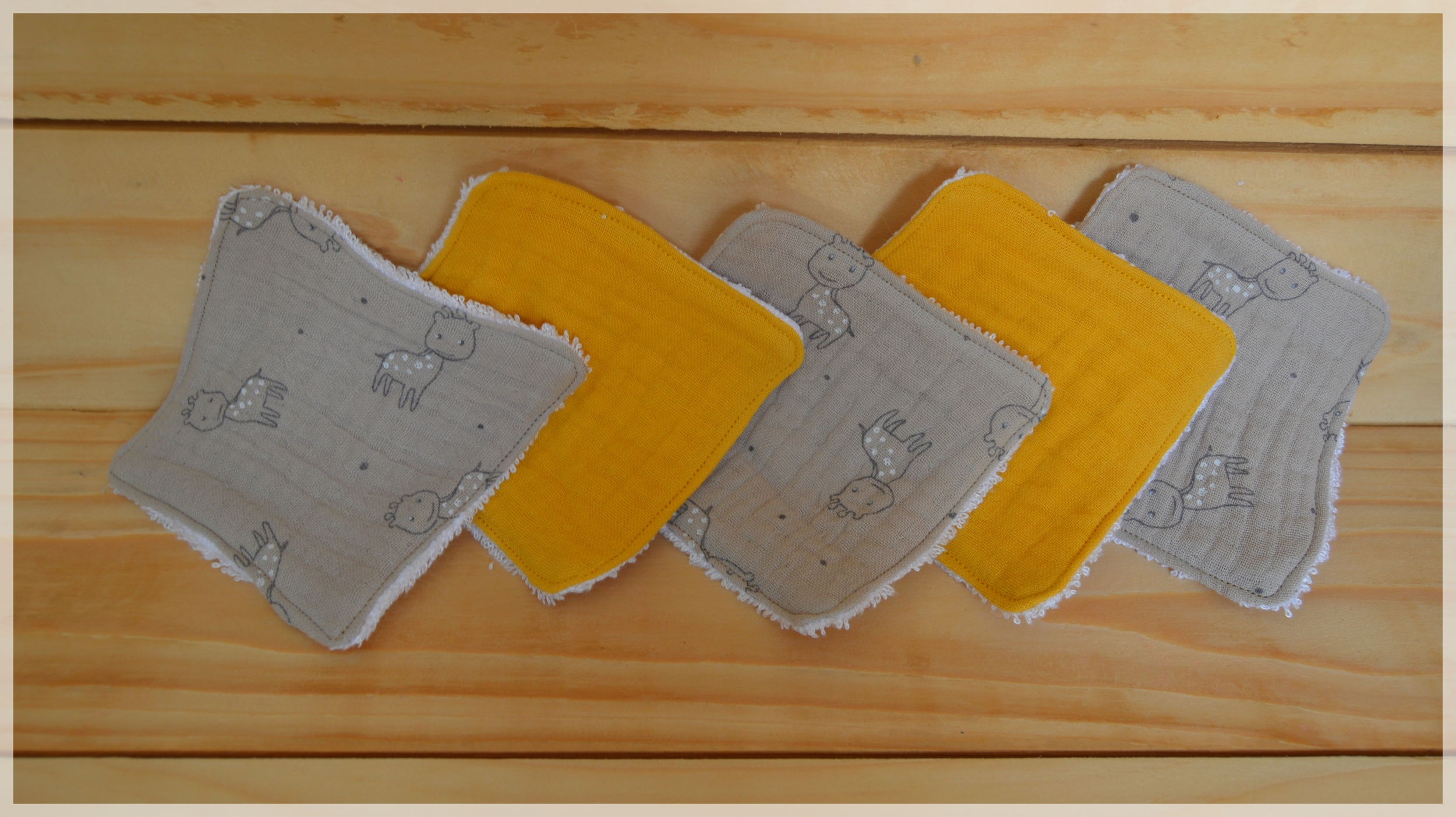 lot cotons lavables girafes beiges jaune