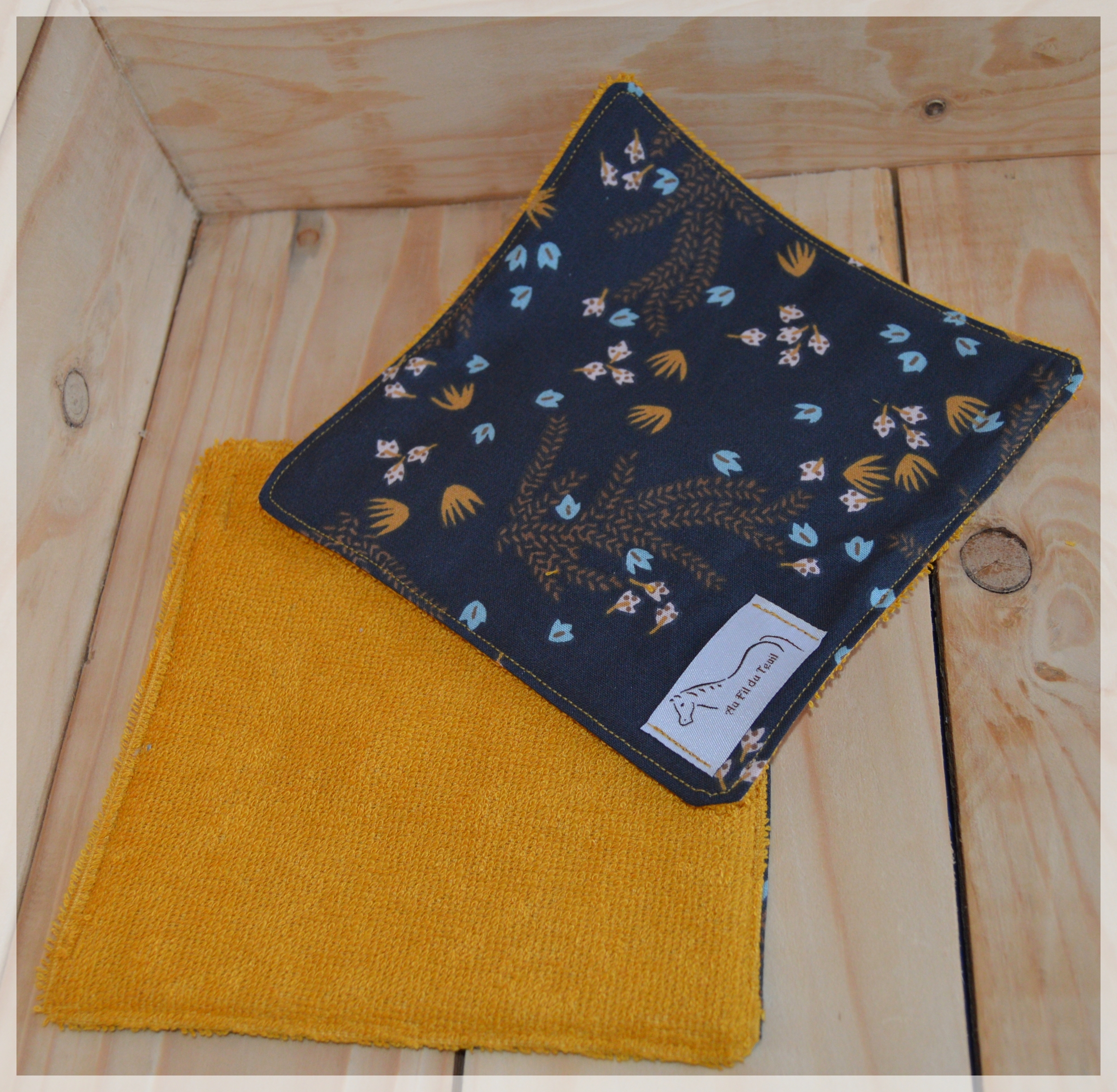 lot 2 lingettes chevaux Hysope bleu nuit