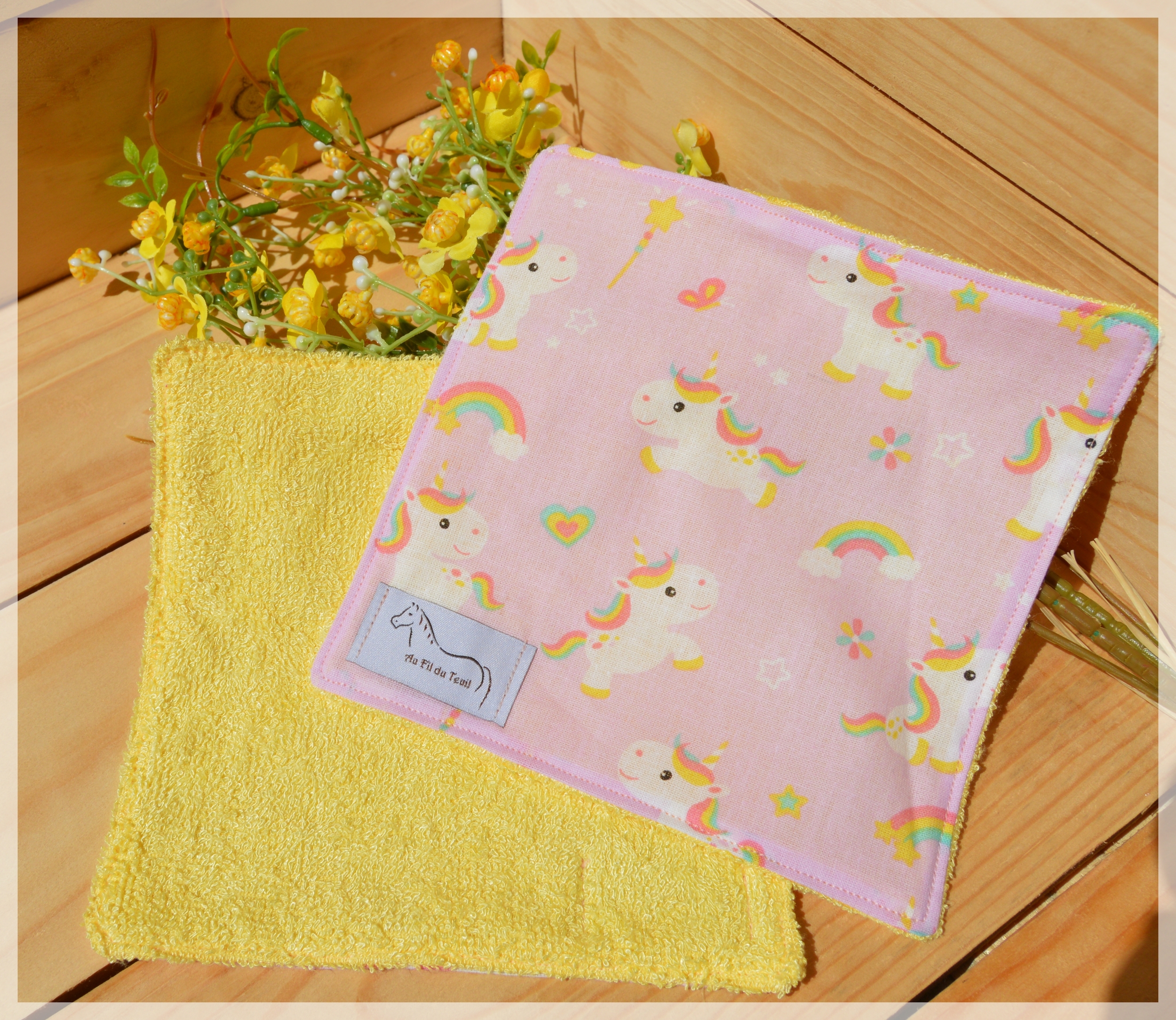 lot 2 lingettes chevaux Calissa rose jaune