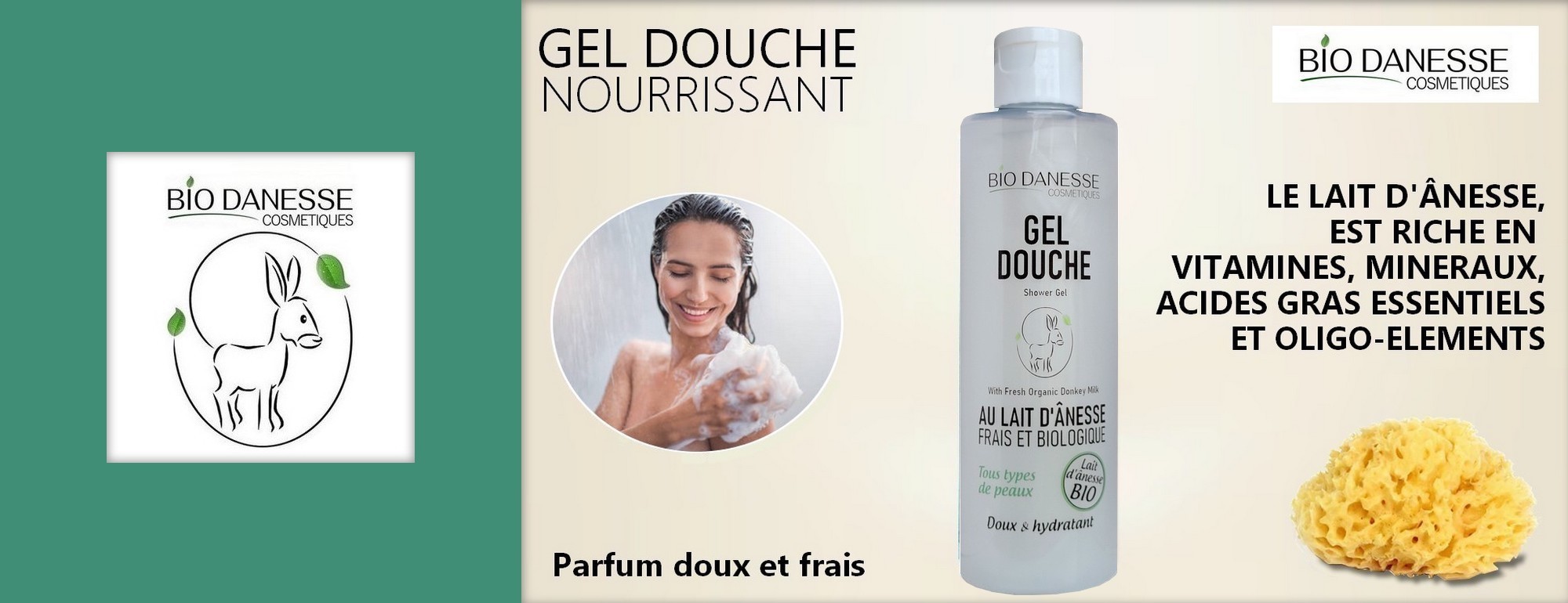 Découvrez notre gel douche au lait d'ânesse bio >>>