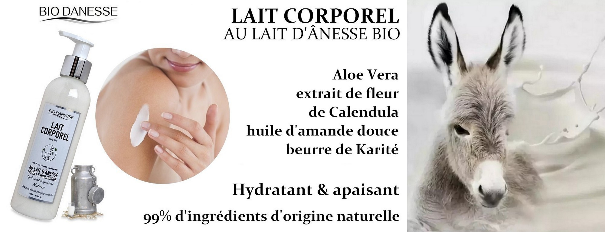 Découvrez notre lait corporel nature au lait d'ânesse bio