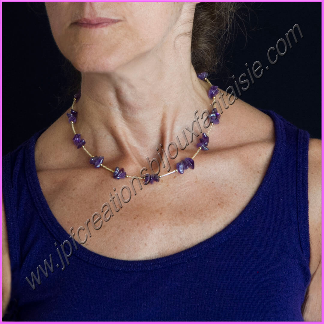 Collier améthyste et acier inoxydable