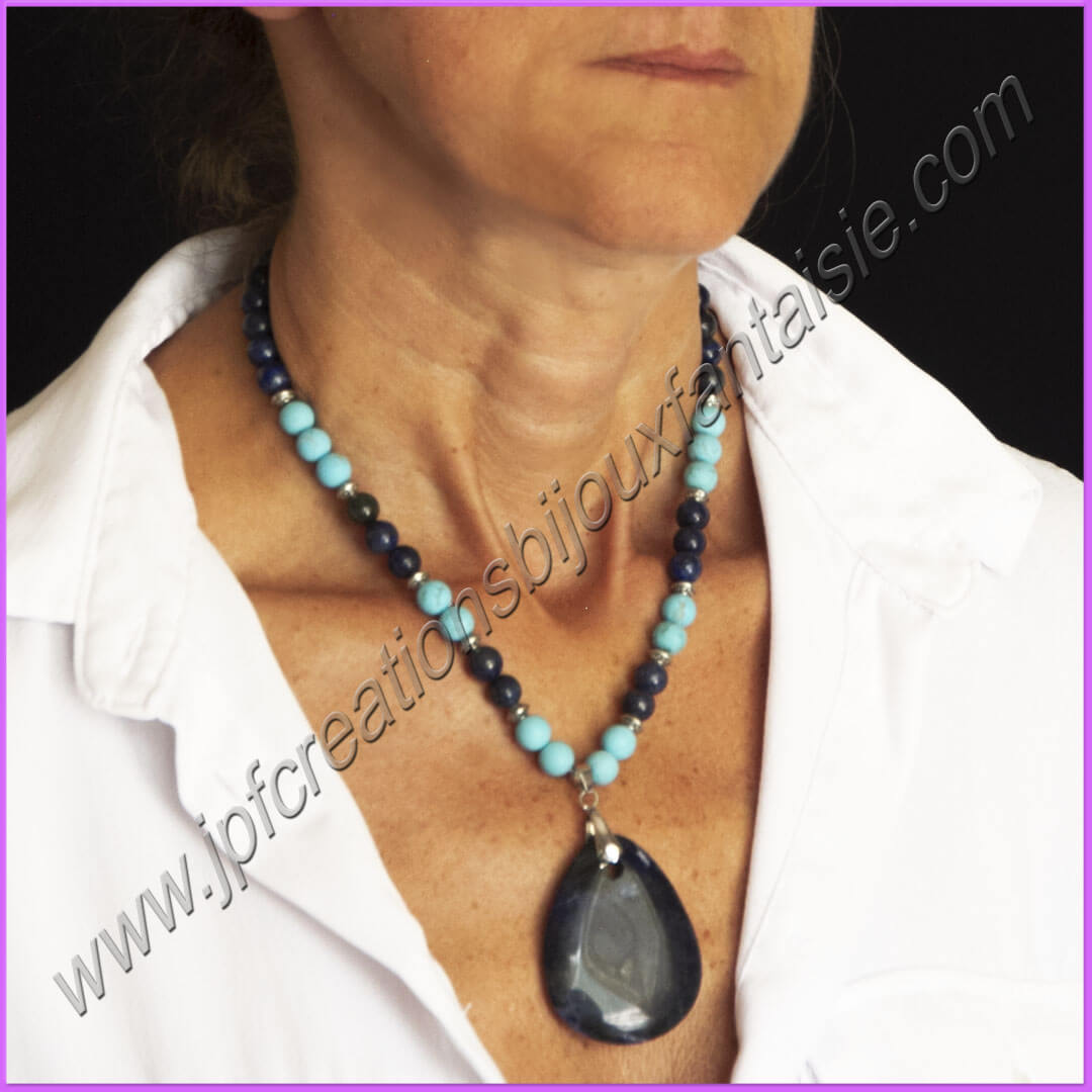 Collier lapis lazuli, turquoise et howlite - COL1525