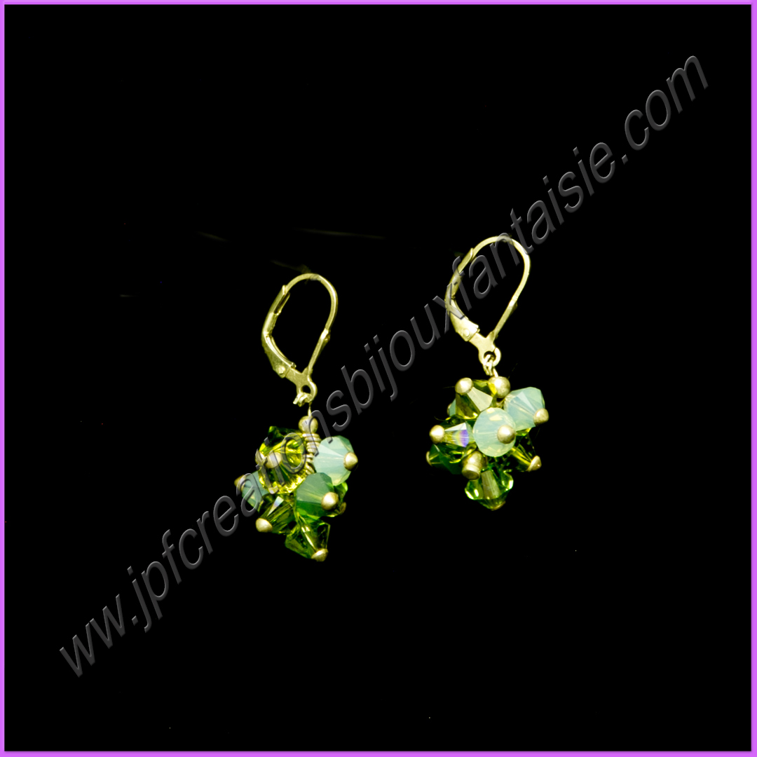 Boucles doreilles argent 925 et cristal de Swarovski vert clair et foncé