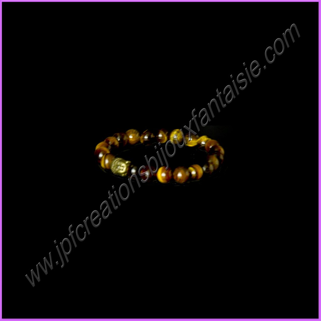 Bracelet oeil du tigre et bouddha couleur bronze