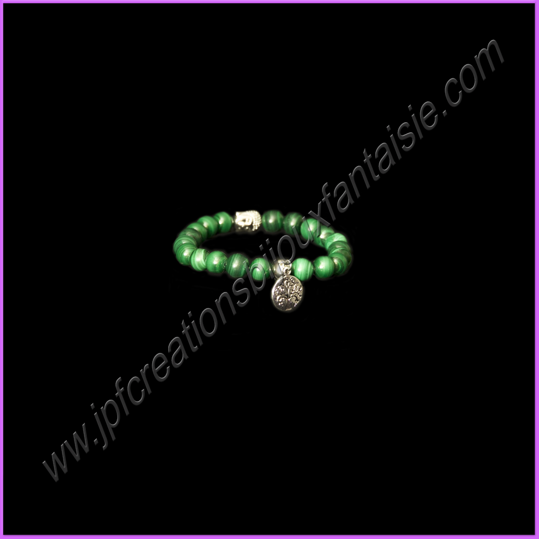 Bracelet malachite, bouddha métal et pendentif arbre de vie