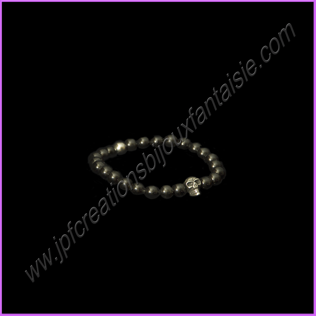 Bracelet homme obsidienne noir et tête de mort