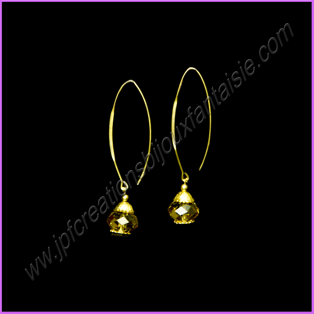 Boucles d'oreilles doré, cristal topaze sur croches d'oreilles fil