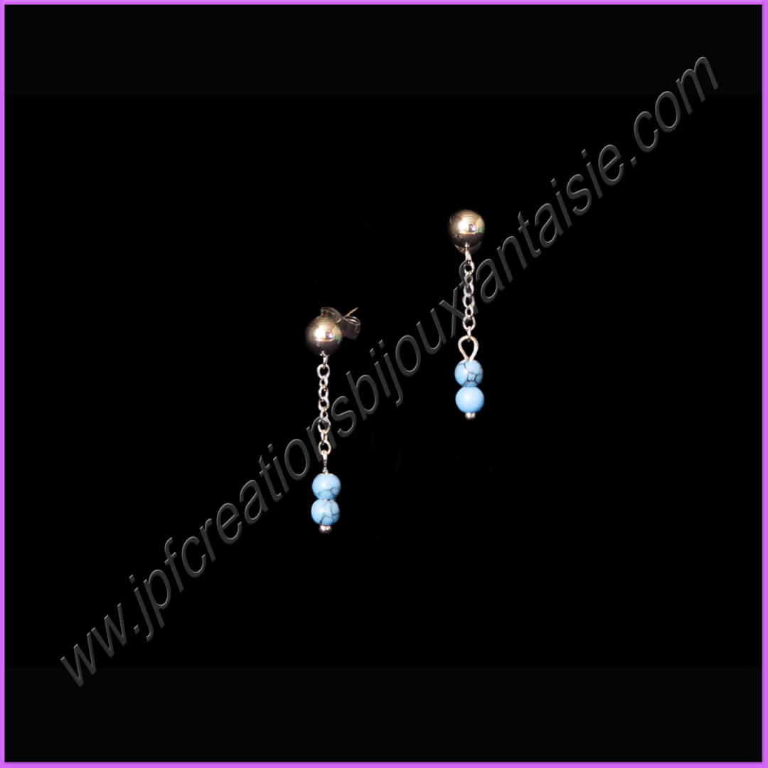 Boucles d\'oreilles perles boules turquoise 4mm et acier inoxydable - BO1320