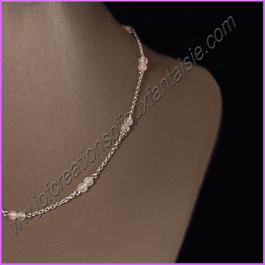 Collier quartz rose et acier inoxydable