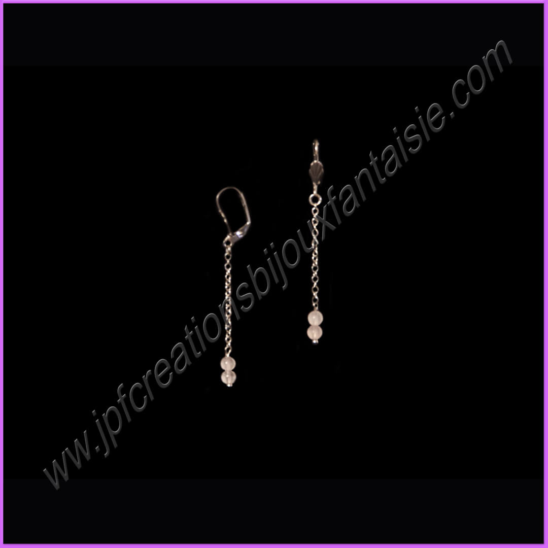Boucles d\'oreilles dormeuses perles boules quartz rose 4mm et acier inoxydable - BO1325