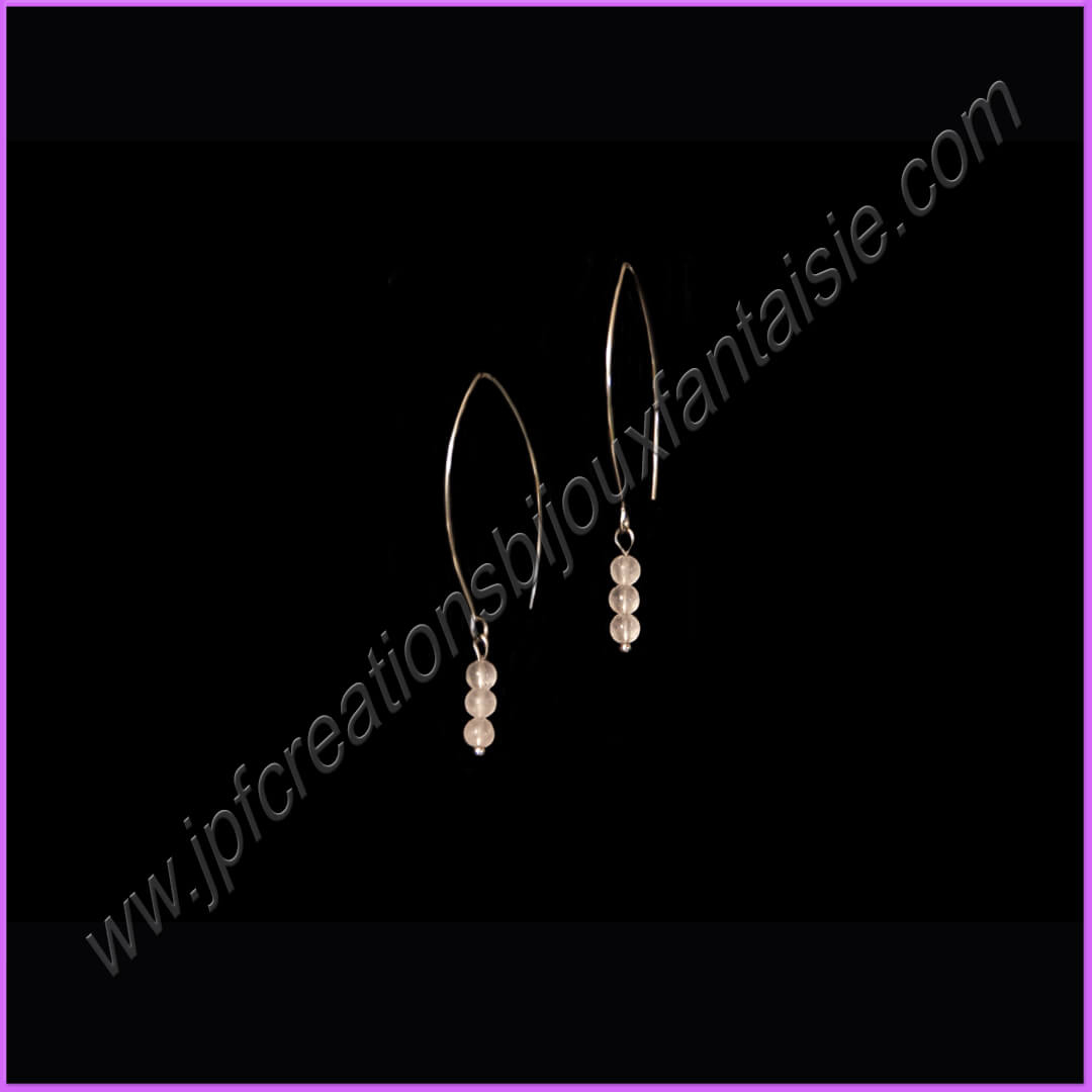 Boucles d\'oreilles crochets d\'oreilles fil perles boules quartz rose 4mm et acier inoxydable - BO1321