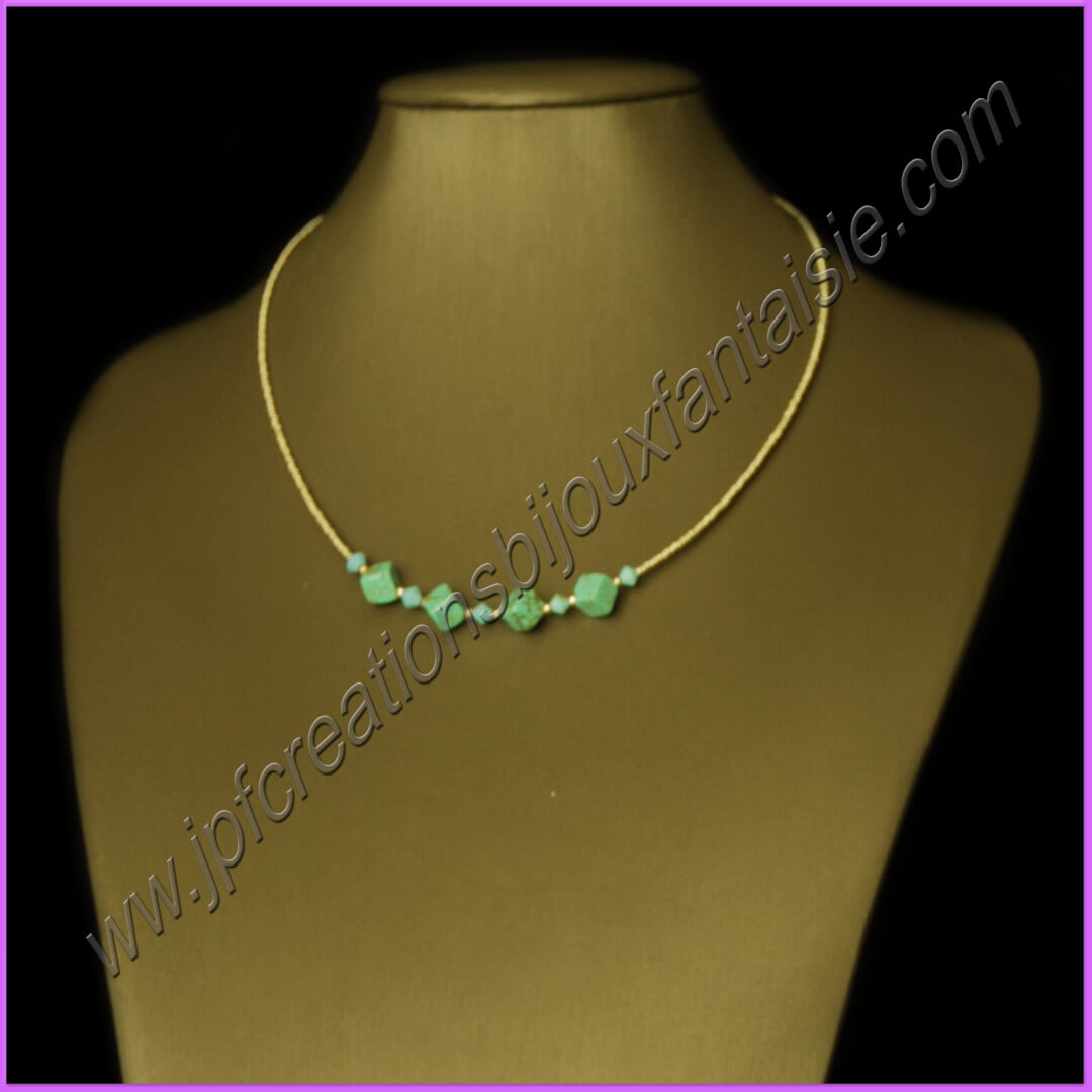 Collier ras de cou turquoise,cristal et argent