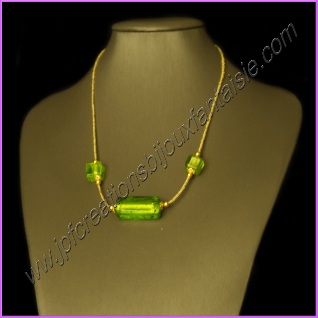 Collier doré verre de Murano et acier inoxydable