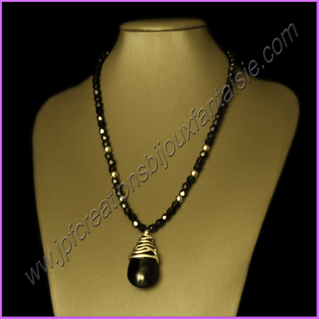 Collier obsidienne noire et acier inoxydable