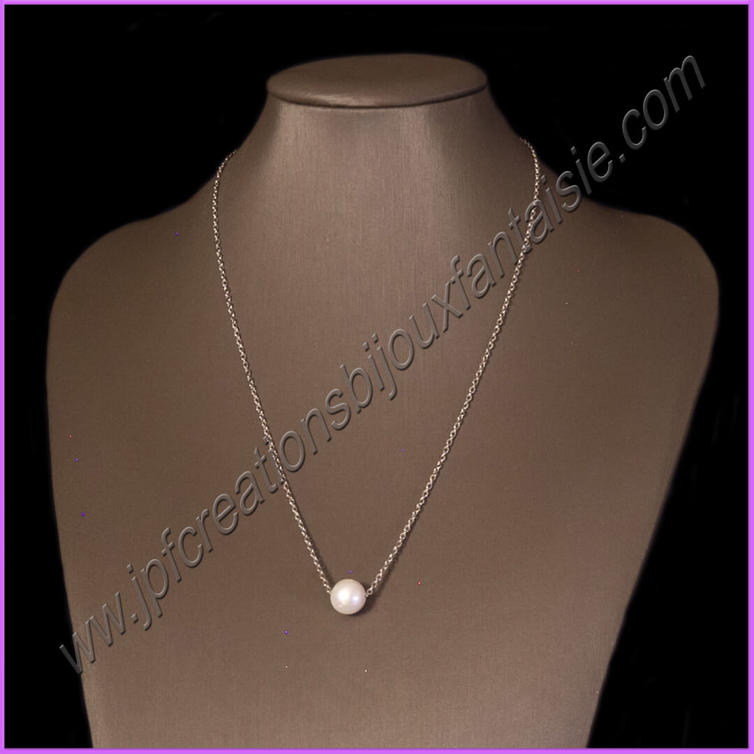 Collier perle d'eau douce et acier inoxydable