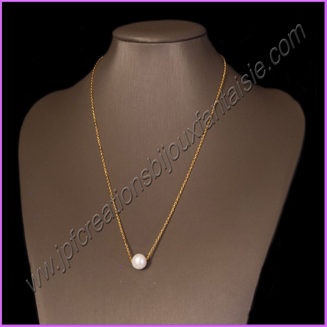 Collier perle d'eau douce et acier inoxydable