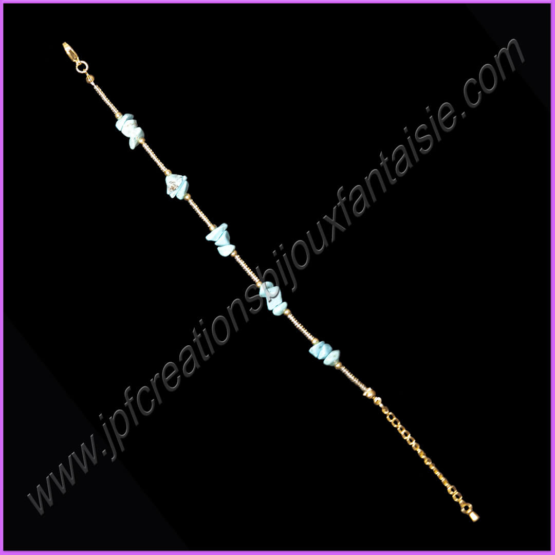 Bracelet perles chips turquoise et acier inoxydable - BRA1281